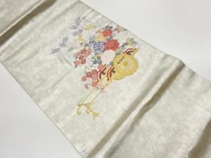 高島織物製　青銅箔花車模様織出し名古屋帯